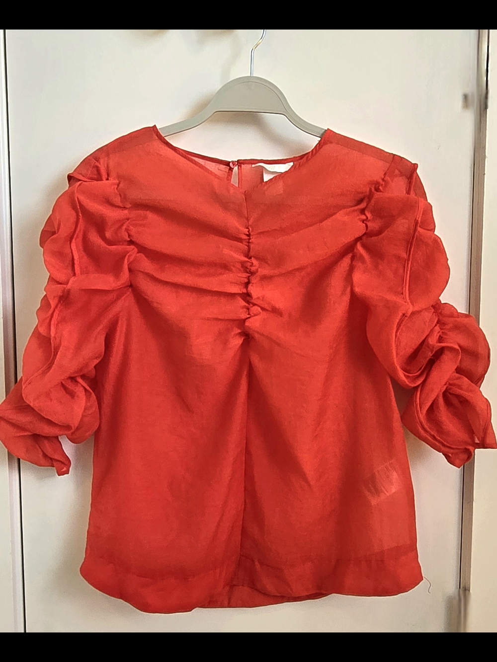 H&M Bright Red Ruffle-Sleeve Blouse